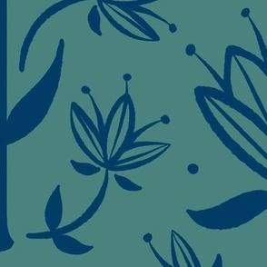 Vintage Victorian-Inspired Botanical in Blue on Green - Extra Large