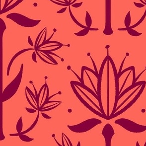 Vintage Victorian-Inspired Botanical in Burgundy on Peach - Large