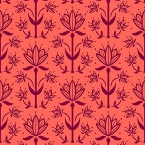 Vintage Victorian-Inspired Botanical in Burgundy on Peach - Small