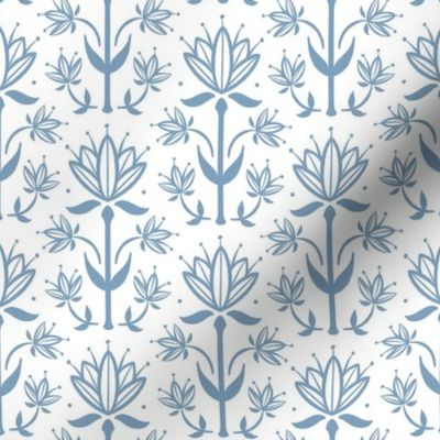 Vintage Victorian-Inspired Botanical in Calm Periwinkle on White - Extra Small