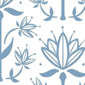 Vintage Victorian-Inspired Botanical in Calm Periwinkle on White - Large