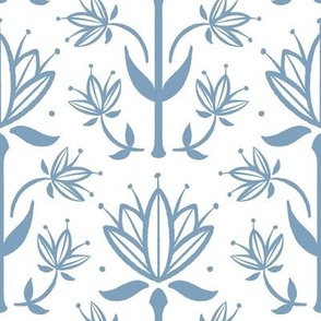 Vintage Victorian-Inspired Botanical in Calm Periwinkle on White - Medium
