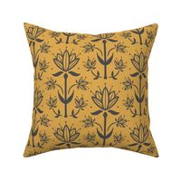 Vintage Victorian-Inspired Botanical in Charcoal on Gold - Medium