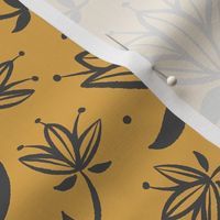 Vintage Victorian-Inspired Botanical in Charcoal on Gold - Medium