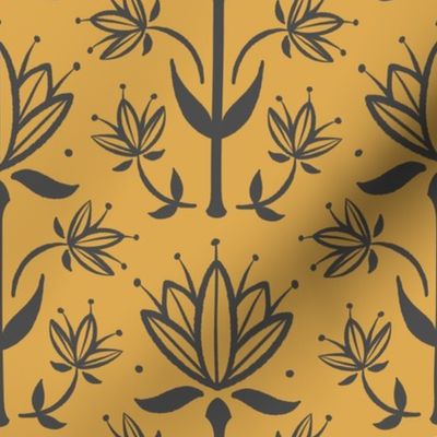 Vintage Victorian-Inspired Botanical in Charcoal on Gold - Medium