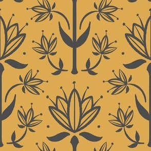 Vintage Victorian-Inspired Botanical in Charcoal on Gold - Medium