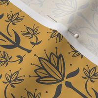 Vintage Victorian-Inspired Botanical in Charcoal on Gold - Small