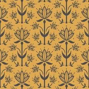 Vintage Victorian-Inspired Botanical in Charcoal on Gold - Small