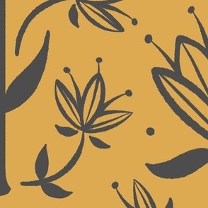 Vintage Victorian-Inspired Botanical in Charcoal on Gold - Extra Large
