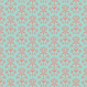 Vintage Victorian-Inspired Botanical in Coral on Mint - Extra Small