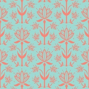 Vintage Victorian-Inspired Botanical in Coral on Mint - Small