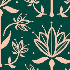 Vintage Victorian-Inspired Botanical in Blush Pink on Forest Green - Large