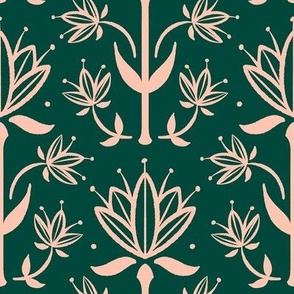 Vintage Victorian-Inspired Botanical in Blush Pink on Forest Green - Medium