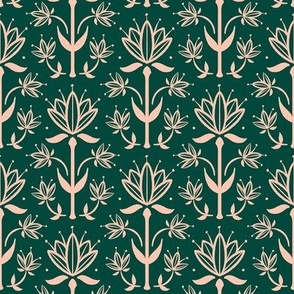 Vintage Victorian-Inspired Botanical in Blush Pink on Forest Green - Small