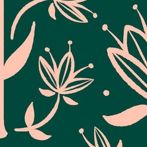 Vintage Victorian-Inspired Botanical in Blush Pink on Forest Green - Extra Large