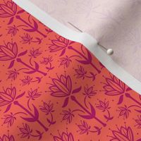 Vintage Victorian-Inspired Botanical in Fuchsia Pink on Orange - Extra Small
