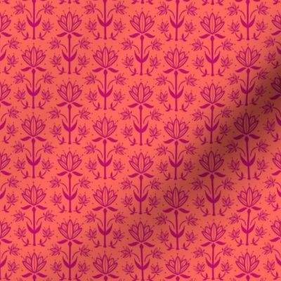 Vintage Victorian-Inspired Botanical in Fuchsia Pink on Orange - Extra Small