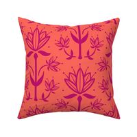 Vintage Victorian-Inspired Botanical in Fuchsia Pink on Orange - Large