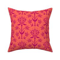 Vintage Victorian-Inspired Botanical in Fuchsia Pink on Orange - Medium