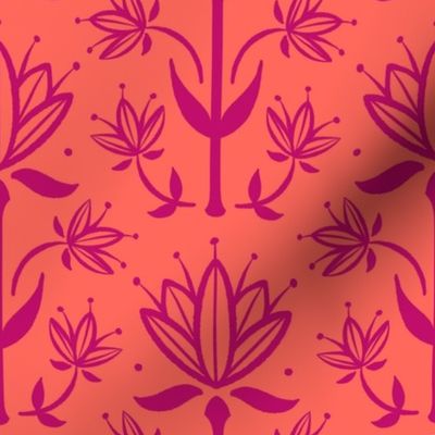 Vintage Victorian-Inspired Botanical in Fuchsia Pink on Orange - Medium