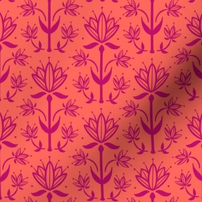 Vintage Victorian-Inspired Botanical in Fuchsia Pink on Orange - Small