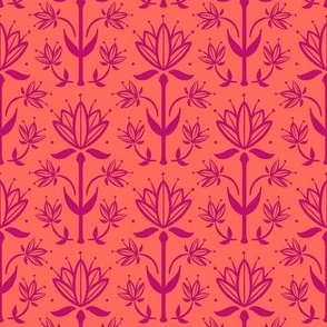 Vintage Victorian-Inspired Botanical in Fuchsia Pink on Orange - Small