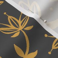 Vintage Victorian-Inspired Botanical in Gold on Charcoal - Large