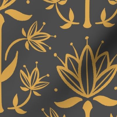 Vintage Victorian-Inspired Botanical in Gold on Charcoal - Large