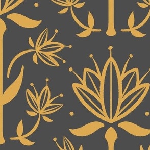Vintage Victorian-Inspired Botanical in Gold on Charcoal - Large