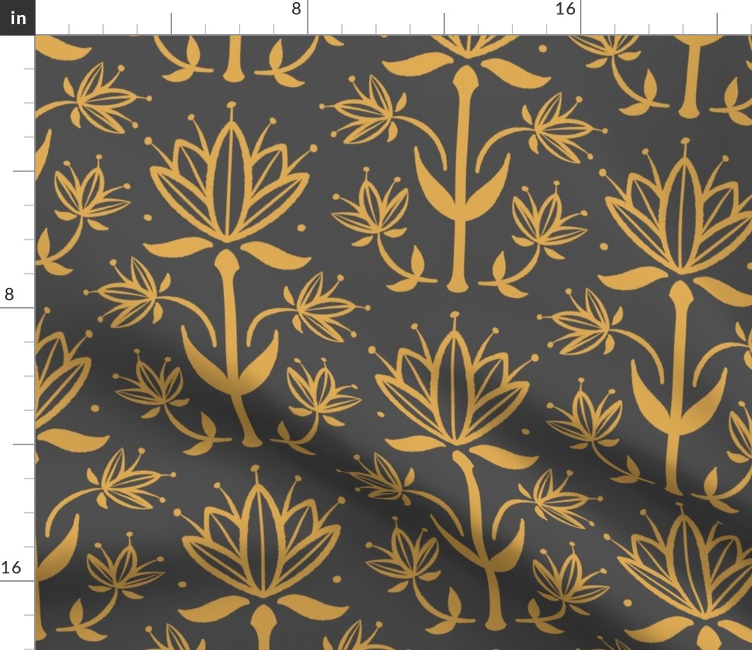 Vintage Victorian-Inspired Botanical in Gold on Charcoal - Large