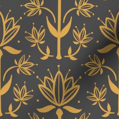 Vintage Victorian-Inspired Botanical in Gold on Charcoal - Medium