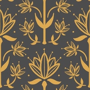 Vintage Victorian-Inspired Botanical in Gold on Charcoal - Medium