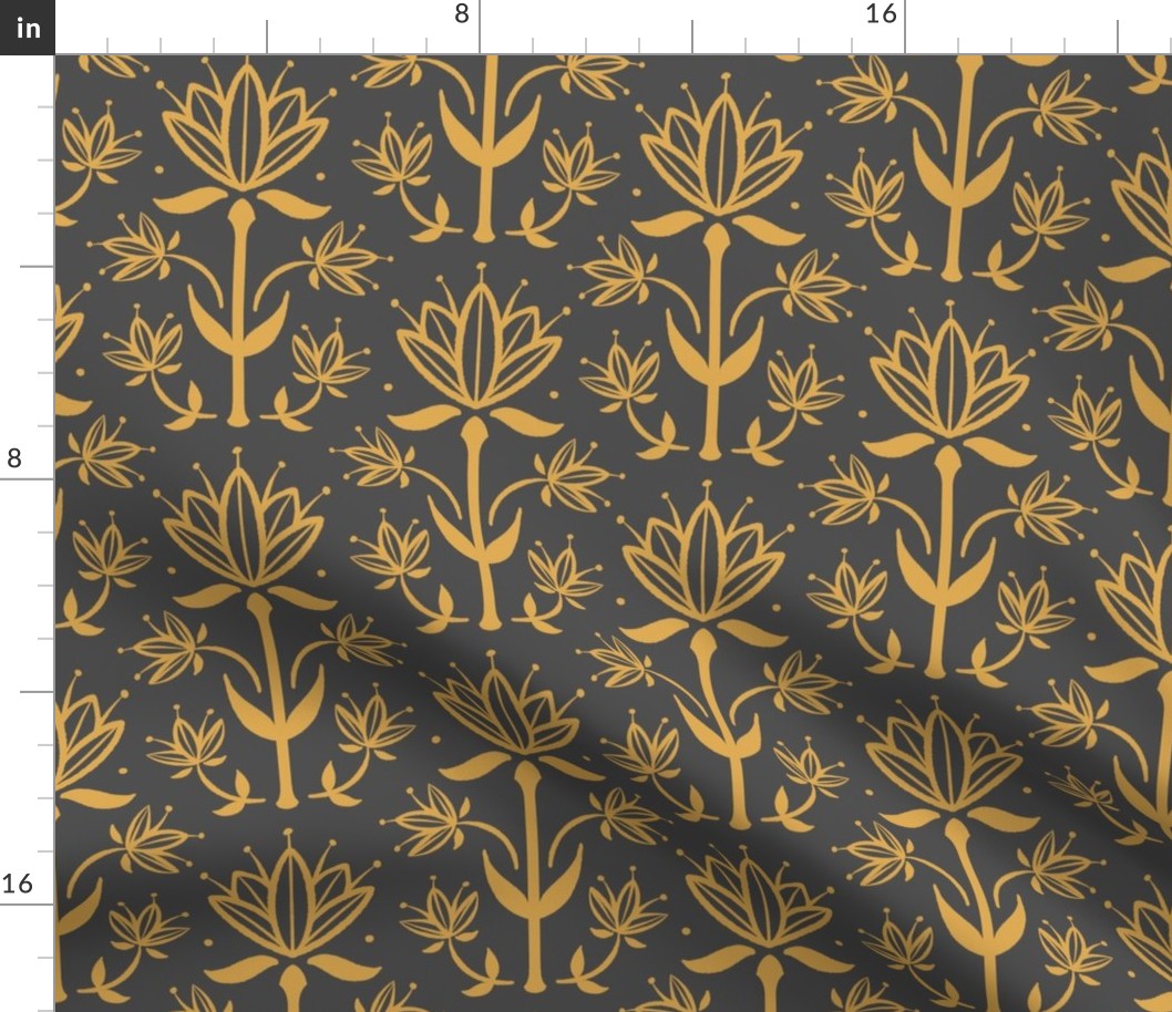 Vintage Victorian-Inspired Botanical in Gold on Charcoal - Medium