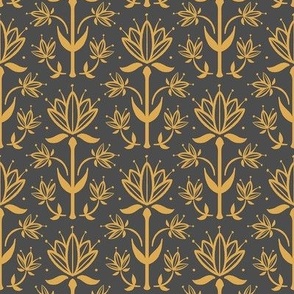 Vintage Victorian-Inspired Botanical in Gold on Charcoal - Small