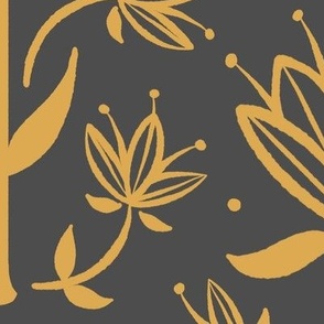 Vintage Victorian-Inspired Botanical in Gold on Charcoal - Extra Large