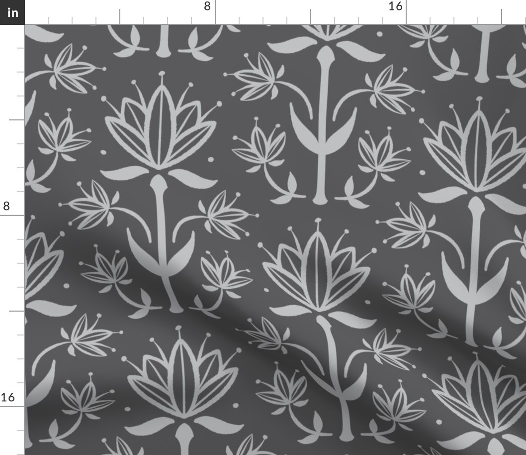 Vintage Victorian-Inspired Botanical in Grey - Large