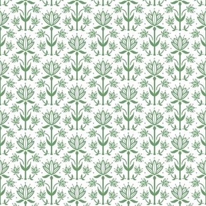 Vintage Victorian-Inspired Botanical in Leaf Green on White - Extra Small