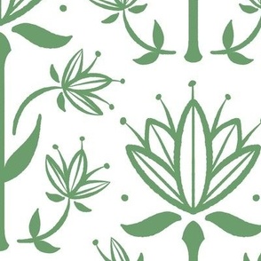 Vintage Victorian-Inspired Botanical in Leaf Green on White - Large