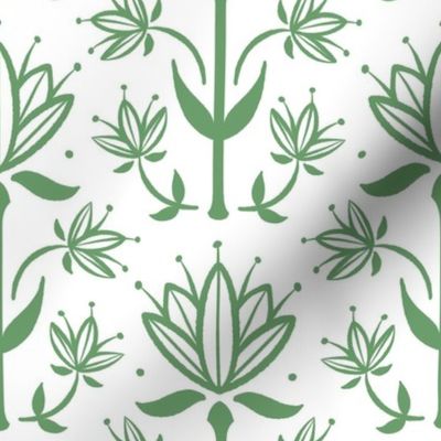 Vintage Victorian-Inspired Botanical in Leaf Green on White - Medium