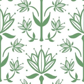 Vintage Victorian-Inspired Botanical in Leaf Green on White - Medium