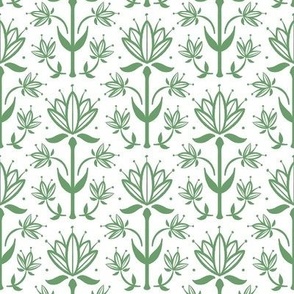 Vintage Victorian-Inspired Botanical in Leaf Green on White - Small