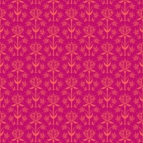 Vintage Victorian-Inspired Botanical in Orange on Fuchsia Pink - Extra Small
