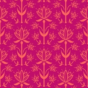 Vintage Victorian-Inspired Botanical in Orange on Fuchsia Pink - Small
