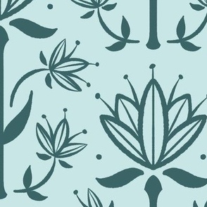 Vintage Victorian-Inspired Botanical in Pine on Mint - Large