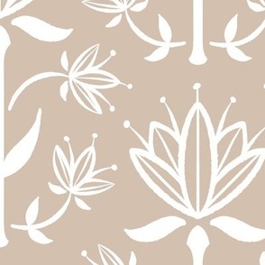 Vintage Victorian-Inspired Botanical in Soothing Taupe - Large