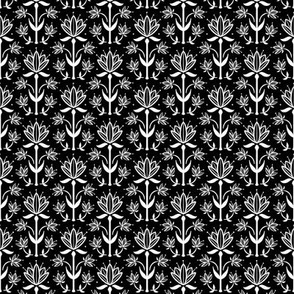 Vintage Victorian-Inspired Botanical in White on Black - Extra Small