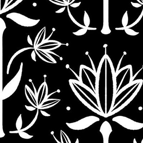 Vintage Victorian-Inspired Botanical in White on Black - Large