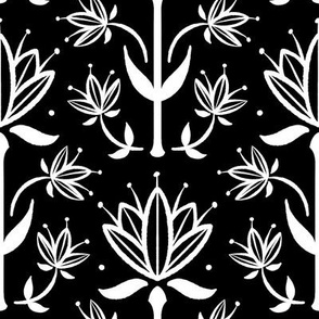Vintage Victorian-Inspired Botanical in White on Black - Medium
