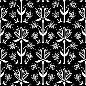 Vintage Victorian-Inspired Botanical in White on Black - Small
