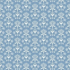 Vintage Victorian-Inspired Botanical in White on Calm Periwinkle - Extra Small